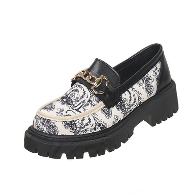 Plus Size National Style Muffin Platform Loafers Female Fashionable Golden Chain